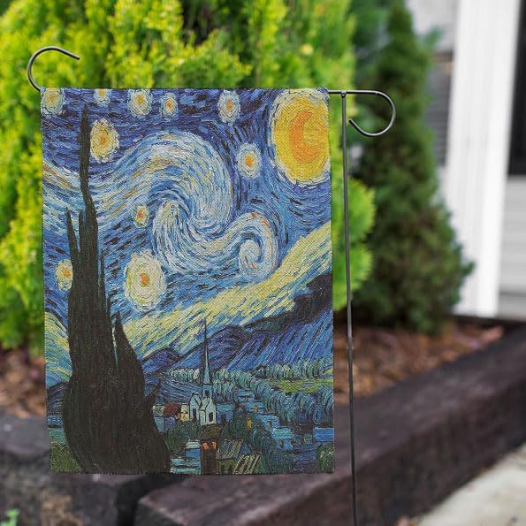 Moslion Van Gogh Starry Night Garden Flag 28x40 Inch Classic Arts Farmhouse Sky Moon House Lawn Flag Double Sided Banners for Home Outdoor Decoration - Image 4