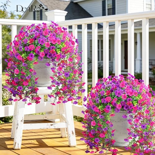 Artificial Fake Hanging Flowers for Outdoors 2PCS(Purple Hot Pink) - Image 3