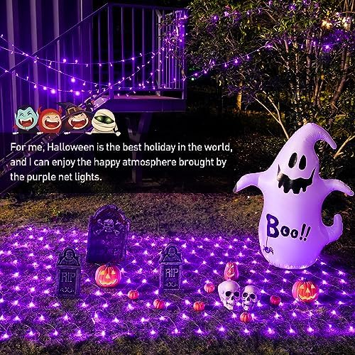 JMEXSUSS 200 LED Purple Net Lights Outdoor, 9.8ft x 6.6ft Connectable Christmas Net Lights with Remote, 8 Modes Plug in Purple Bush Light Waterproof for Tree, Yard, Fence Decoration (Pack of 6) - Image 6