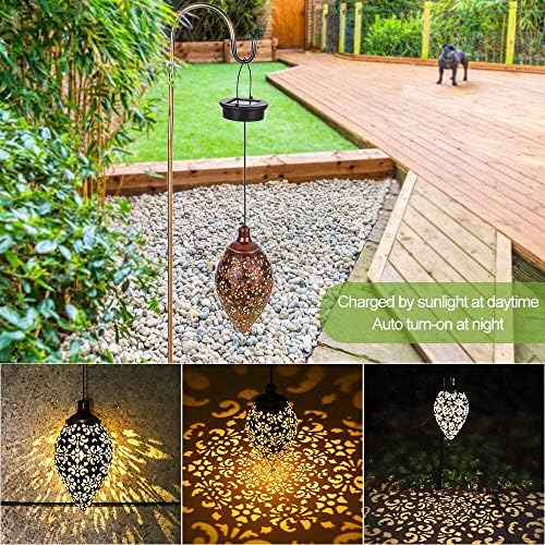 (2 Pack) Hanging Solar Lights, Tomshine Solar Lantern LED Moroccan Garden Decor, Metal Solar Lanterns Outdoor Waterproof for Outside, Patio, Porch, Pathway Hanging Decor - Image 3