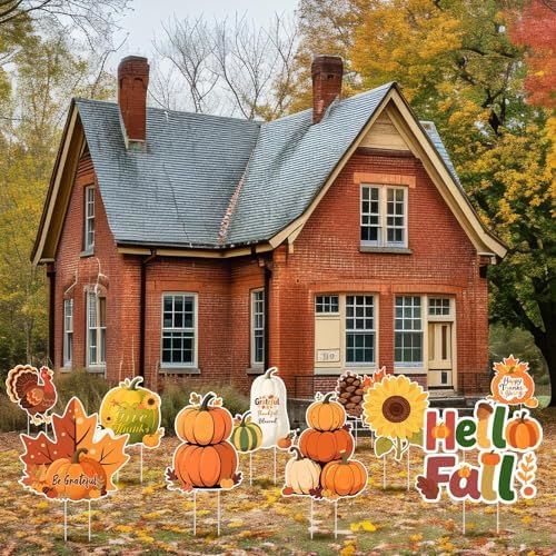 Kathfly 10 Pcs Turkey Pumpkin Maple Thanksgiving Yard Signs with Stakes - Image 5