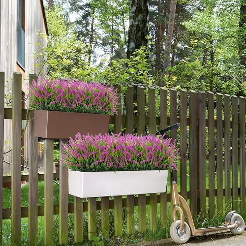 Artificial Flowers Faux Plants for Outdoor Decoration, 12 Bundles Fake Monkey Grass for Home Garden Front Porch Balcony, Lavender Flowers Shrubs UV Resistant No Fade Greenery Bush Planter (Lotus) - Image 4