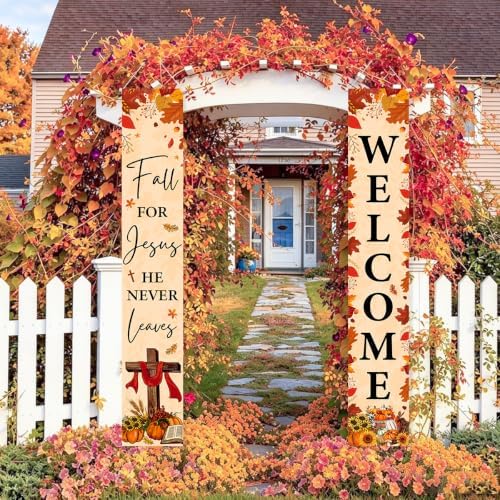 Fall Welcome Banner Porch Sign Fall for Jesus Front Door Outdoor Decor - Image 2