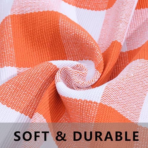 Ckorzen Fall Plaid Rug 28" x 43", Orange and White Buffalo Check Front Porch Outdoor Layered Doormat, Cotton Hand-Woven Washable Rug for Halloween Thanksgiving Autumn Decor - Image 6