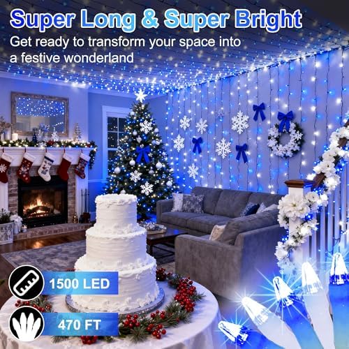 1500 LED 470FT Christmas String Lights Outdoor, 12 Pro Modes with Timer - Image 2