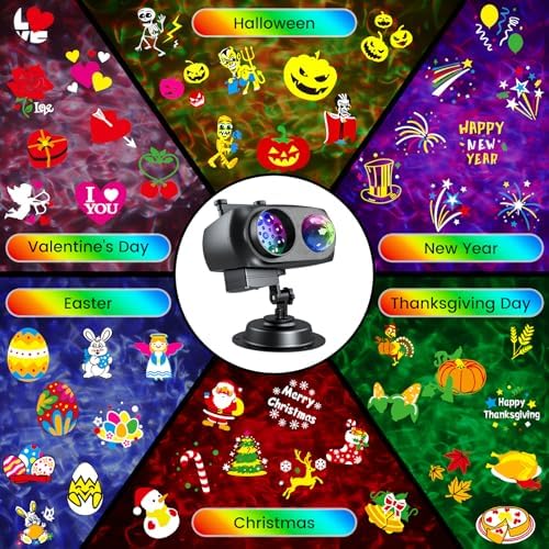 Halloween Christmas Projector Lights Outdoor，LED Projector Lights,2-in-1 Dual Projection System with 10 Slides，15W Brighter HD Ocean Wave Effect,Waterproof for Indoor/Outdoor Decor, Home Party. - Image 6
