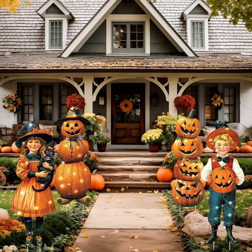 4 Pcs Fall Halloween Yard Decoration Outdoor, Pumpkin Yard Signs with Stake - Image 2
