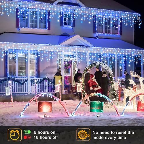 33FT 400 LED Icicle Lights for Outside, Blue and White - Image 3