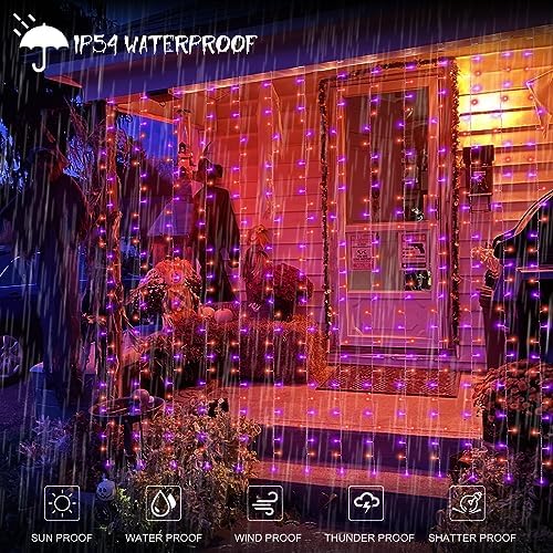 echosari Halloween Curtain Lights Battery Operated 300 LED Purple Orange - Image 5