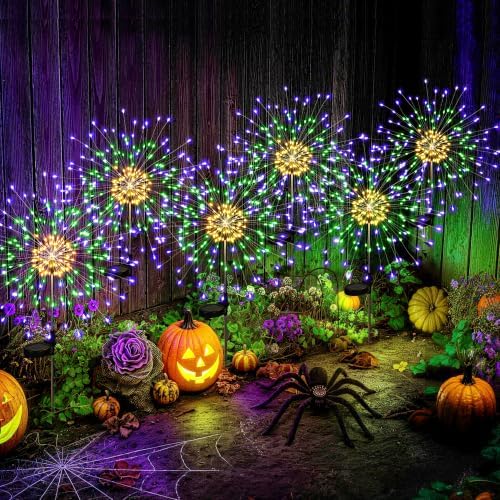 PEVOROS Solar Firework Garden Lights Outdoor, Purple/Yellow/Green, 6 Pack by PEVOROS