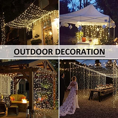 Solhice LED Curtain Lights Outdoor 20ft x10ft, 600 LED Plug in Hanging String Lights Indoor Bedroom, Twinkle Light Backdrop for Outside Wedding Decor, Warm White (Not Connectable) - Image 5