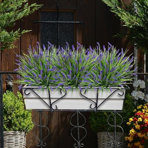 Artificial Fake Outdoor Plants Flowers for Decoration,10 Bundles 16.5" UV Resistant Plastic Tall Realistic Faux Monkey Grass Greenery Stems for Home Outside Planter Window Porch Patio Garden-Purple - Image 2