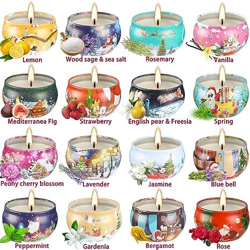 16pcs Christmas Scented Candles Set, 2.5oz Aromatherapy Candles Gift for Women, 16 Fragrances Soy Wax Candle for Christmas Holiday Thanksgiving Mother's Day - Image 3