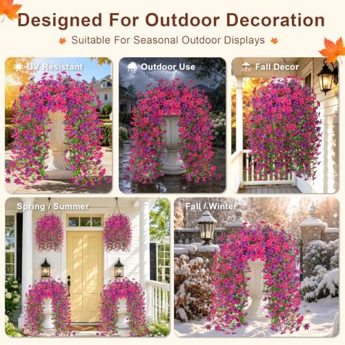 Artificial Hanging Flowers for Outdoors, 4 PCS 688-Bloom UV Resistant Mums - Image 4