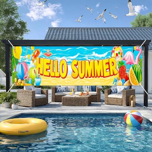 HOMETITUTE Hello Summer Outdoor Banner 10x3FT Large Beach Theme Backyard Party Decoration Tropical Pool Party BBQ Patio Garden Welcome Summer Indoor Outdoor Celebration Display - Image 5