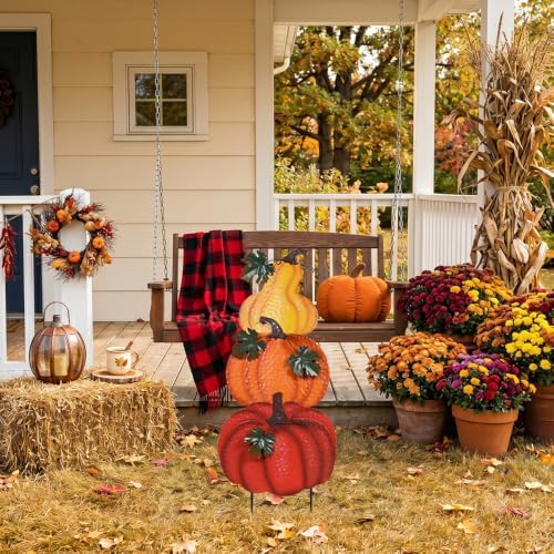 hogardeck Outdoor Fall Decorations for Home, 34" Decorative Garden Stakes with 3 Stacked Pumpkins for Fall Decor, Metal Yard Signs for Garden Home Lawn Patio Thanksgiving Decorations - Image 5