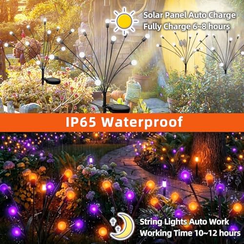 Halloween Firefly Solar Lights 2 Pack 6 LED Orange Purple - Image 6