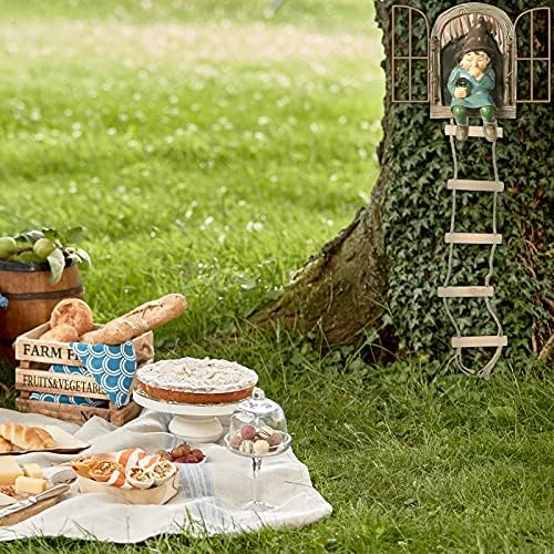Thyle 4 Pieces Garden Gnomes Outdoor Tree Hugger Gnome Fairy Statue Elf Out the Door Resin Figurine Hanging Ladder Decoration Tree Faces Decor Outdoor for Patio Yard Lawn(Rustic Style) - Image 2