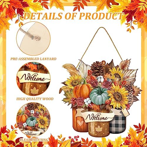 Boao Fall Door Decor Wooden Pumpkin Hanger Welcome Sign for Front Door - Image 3