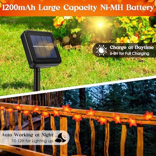 Fall Solar Lights Maple Leaves Pumpkin Garland String Outdoor Decorations - Image 2
