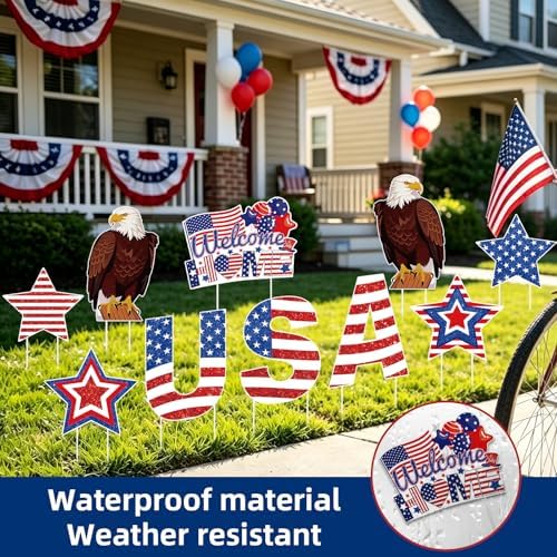 10Pcs 4th of July Yard Signs Outdoor Decorations, Patriotic Yard Signs with 20 Stakes, Red White Blue Stars and Stripes for Independence Day Memorial Day Garden Lawn Outdoor Decor - Image 5