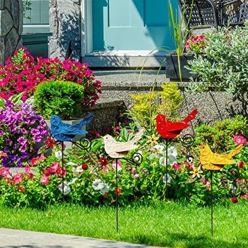 KEDONCHEN.4 Pack Metal Bird Decorative Garden Stakes, Spring Garden Decor,Indoor Outdoor Lawn Pathway Patio Ornaments, 14.2 Inch Outdoor Metal Garden Decor Shaking Head Yard Art … - Image 4