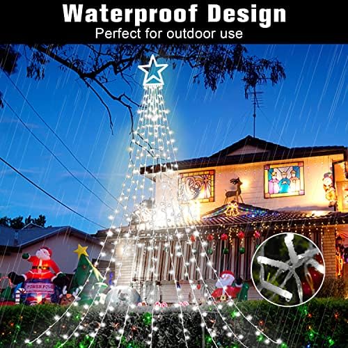 Outdoor Christmas Star String Lights, 320 LED 11.5 ft Waterfall Tree Lights with 8 Lighting Modes for Indoor/Outdoor Yard, Home, Festival, Party, Xmas, New Year Decor - Image 3