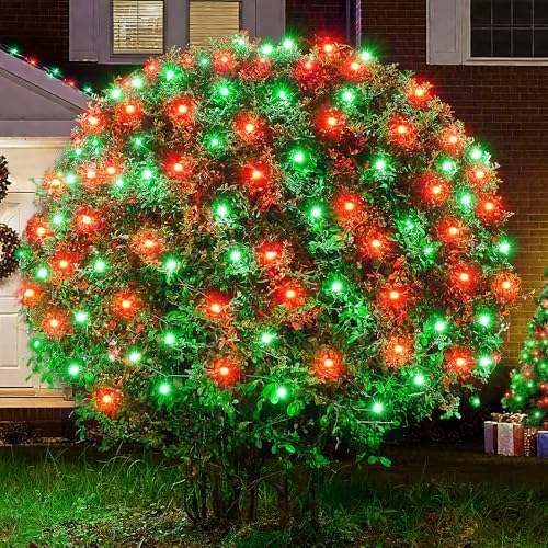 BlcTec Upgraded Christmas Lights Outdoor 176LED 8.7ft x 5.2ft Christmas Net Lights with UL Certified, 8 Modes, Timer, Connectable, Waterproof & Thick Wire for Bushes, Shrubs Decorations, Red Green by BlcTec