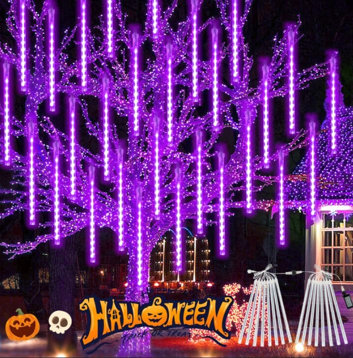 2 Pack Halloween Lights Outdoor 16 Tubes 384LED Meteor Shower Lights Purple by Halloween