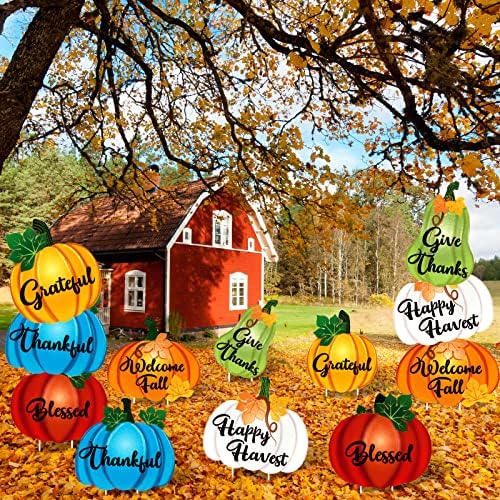 Vicenpal 6 Pcs Fall Pumpkin Yard Stakes Thanksgiving Harvest Lawn Sign - Image 7
