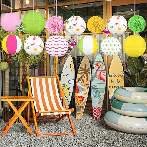 Renbuzhu 16Pcs Beach Party Decorations Summer Paper Lanterns Set - Image 4