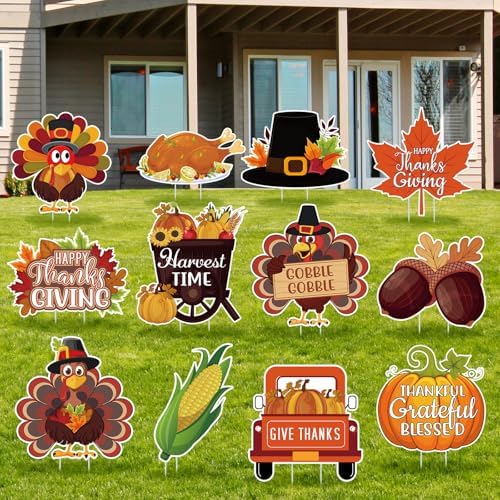 Threehoney 12 Pcs Thanksgiving Yard Signs with Stakes by Threehoney