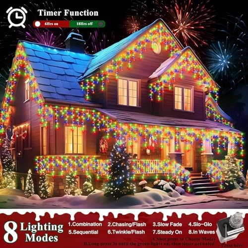XURISEN 1280 LED 132ft Christmas Lights Outdoor with 240 Drops 8 Modes Curtain Fairy Lights Plug in Waterproof Timer Memory Function String Lights for Christmas Holiday Wedding Party Decor(Multicolor) - Image 2