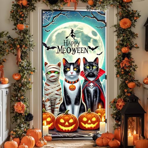 BlissYard Halloween Door Cover Meoween 35x71 Inch Polyester - Image 2