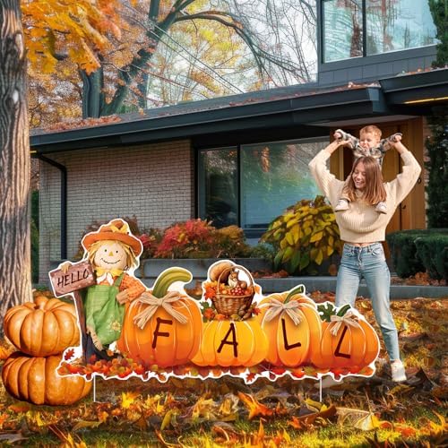 Thanksgiving Outdoor Yard Decorations Large Thanksgiving Yard Sign Fall Yard Sign Scarecrow Pumpkin Yard Stakes Give Thanks Happy Thanksgiving Harvest Yard Lawn Garden Signs Decorations with Stakes - Image 4