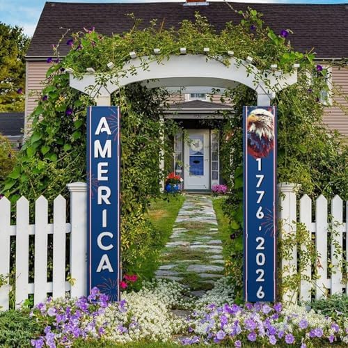 doginthehole 4th of July Decorations Outdoor Patriotic Porch Banners for Independence Day 1776-2026 American Flag Eagle Hanging Flag Porch Signs for Indoor Outdoor 250th Anniversary Decorations 2 Pack - Image 3