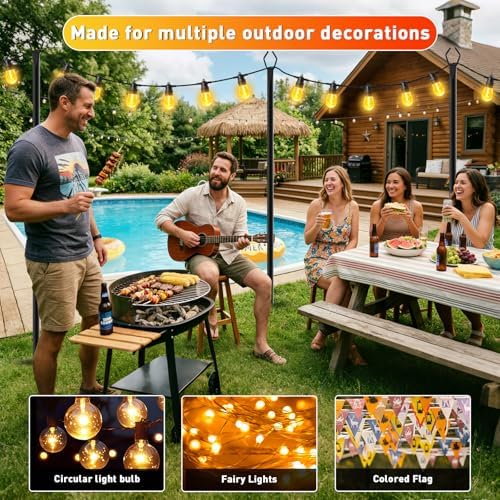 AHRLHR 10 Pack String Light Poles, Outdoor String Light Pole 10 ft Forked Metal Light Pole with Adjustable Outdoor Light Stand, Deck, Backyard, Garden, Wedding, Rustproof and Sturdy with Hooks. - Image 3