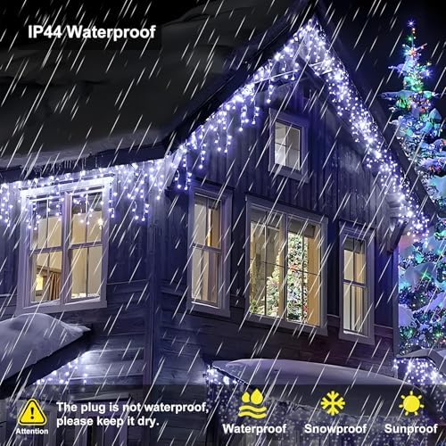 Icicle LED Christmas Lights Outdoor, 624 LED 59FT 8 Modes with 96 Drops Cool White Icicle Lights,Outdoor Indoor Fairy String Lights for Christmas Party,Holiday,Wedding Decorations - Image 6