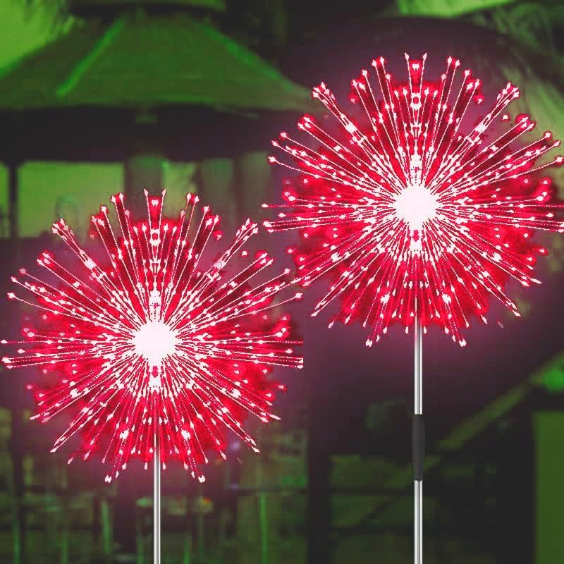JJGoo Solar Firework Lights, 2 Pack 180 LEDs 2 Lighting Modes Solar Lights Outdoor Waterproof for Garden Patio Walkway Pathway Party Wedding Christmas Decorative - Red by JJGoo