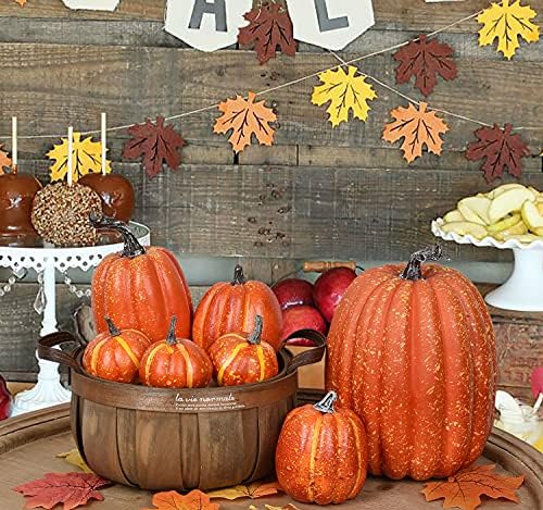 Lvydec Artificial Pumpkins Set Harvest Decoration, 7pcs Assorted Size Orange Pumpkins Realistic Large Pumpkins for Halloween Thanksgiving Autumn Festive Party Supplies (Orange) - Image 2