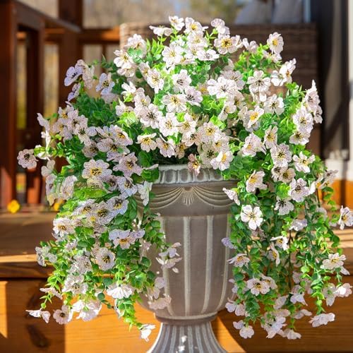 INSPRING Artificial Faux Outdoor Outside Flowers Plants, 2 PCS Fake Silk UV Resistant Look Real White Daisy Trailing Vines for Front Door Porch Planter Urn Patio Balcony Decoration - Image 6