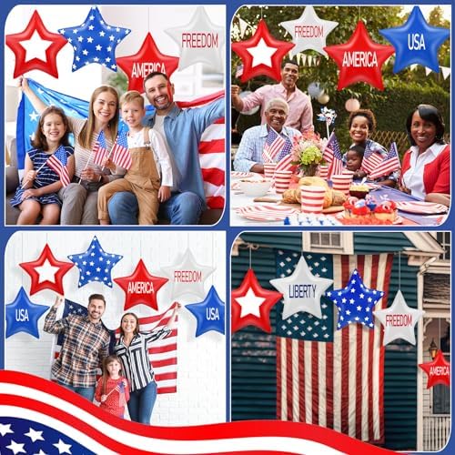 18 Pcs 12 Inch 4th of July Inflatables Outdoor Decorations 250th Anniversary Patriotic Star Ornaments Blow up PVC Inflatable Star Hanging Ornaments for American Veterans Party Festival - Image 2