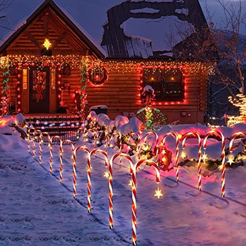 10 Pack Solar Candy Cane Lights with Stars, 21 Inch Christmas Yard Decor - Image 2