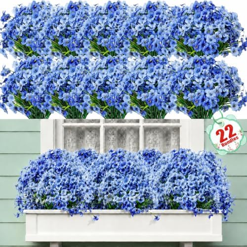 Powbrace 22 Pack Artificial Flowers for Outdoor Indoor Fake Plants(Blue) by Powbrace
