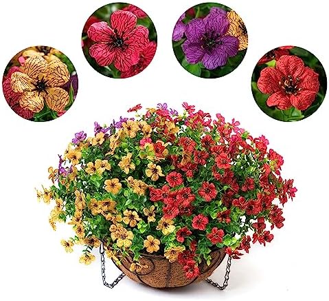 florisso Artificial Fake Hanging Flowers Plants Basket for Summer Outdoor Outside Decoration, Faux Silk Colorful Daisy in Planter Look Real UV Resistant, Home Porch Patio Balcony Yard Decor - Image 6