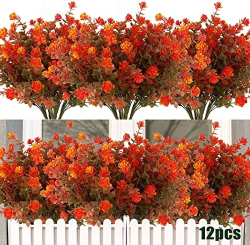 RECUTMS Artificial Fall Mums Outdoor Flower UV Resistant Fake Plastic Plant by RECUTMS