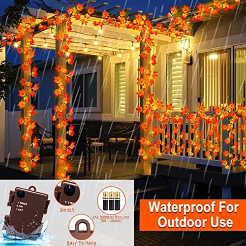 Timer & Thicker Leaves - 2 Pack Fall Garland with Lights Battery Operated - Image 2
