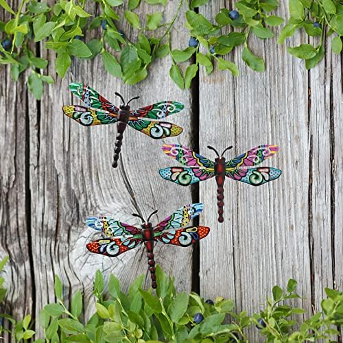 Metal Dragonfly Wall Decor，Outdoor Patio Fenxce Wall Art,Hanging Decorations for Living Room, Bedroom, 3 Pack - Image 4