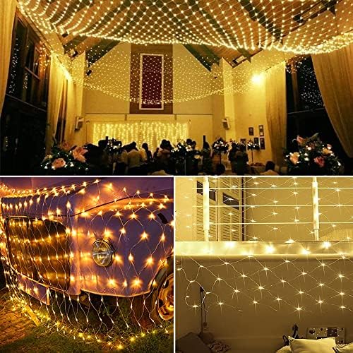 LJLNION Christmas Net Lights, 360 LED 12ft x 5ft Connectable Mesh Fairy String Lights,8 Modes Low Voltage Safe Adaptor for Xmas Trees, Bushes, Wedding, Outdoor Garden Decorations, Warm White - Image 2