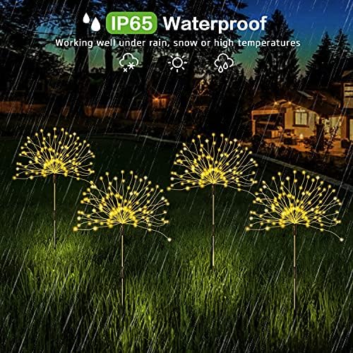Solar Outdoor Warm White Garden Lights, 4 Pack Firework With 120 LED Starburst String 8 Modes Fairy With Remote, for Wedding Christmas, Lawn Backyard Party Patio Decoration - Image 4